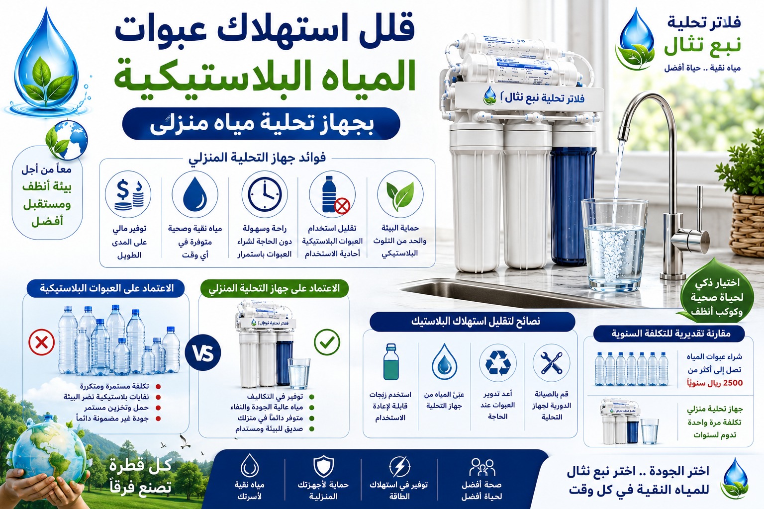 كيف تقلل استهلاك عبوات المياه البلاستيكية باستخدام جهاز تحلية منزلي؟